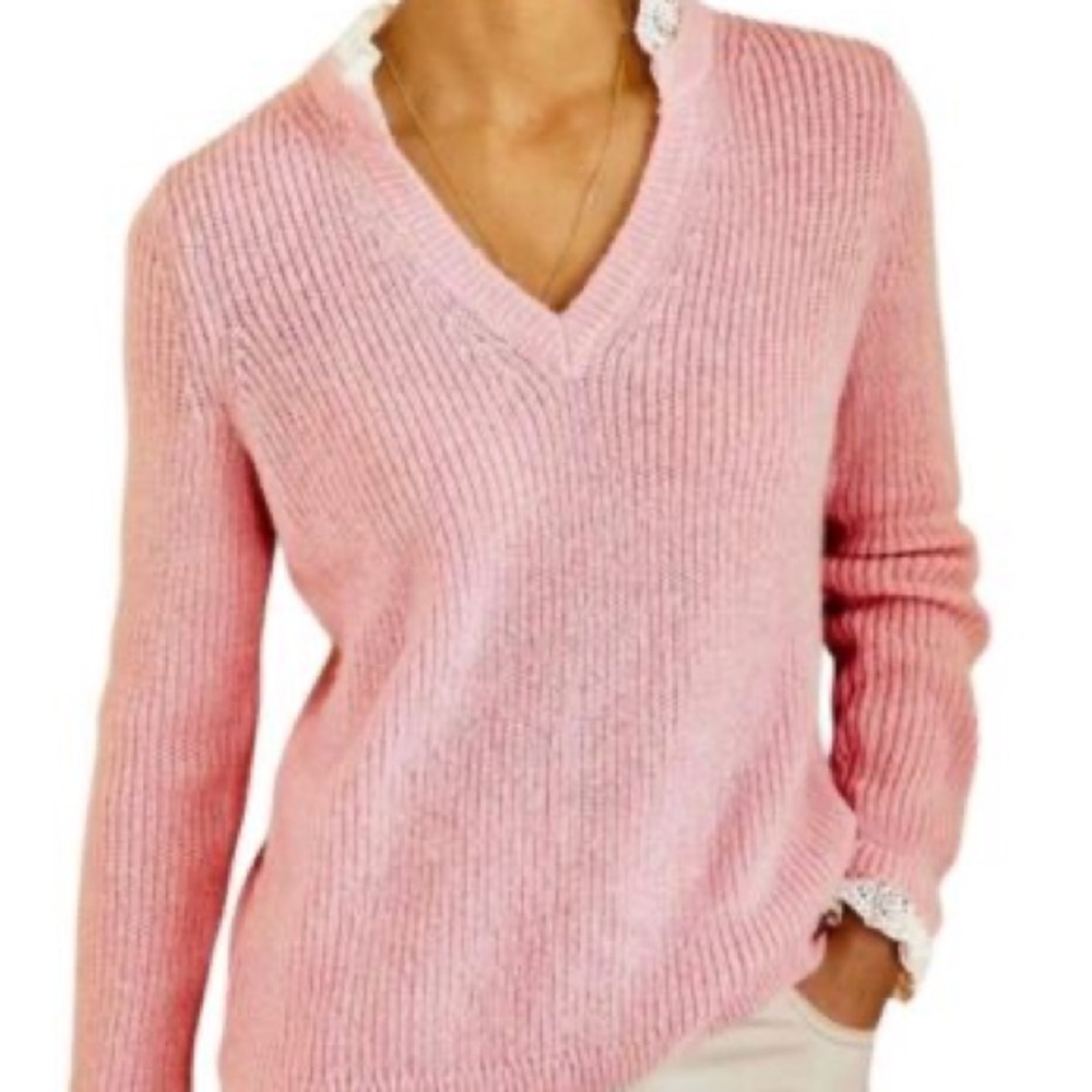 Boden Pink Lace Trim Sweater Size 6